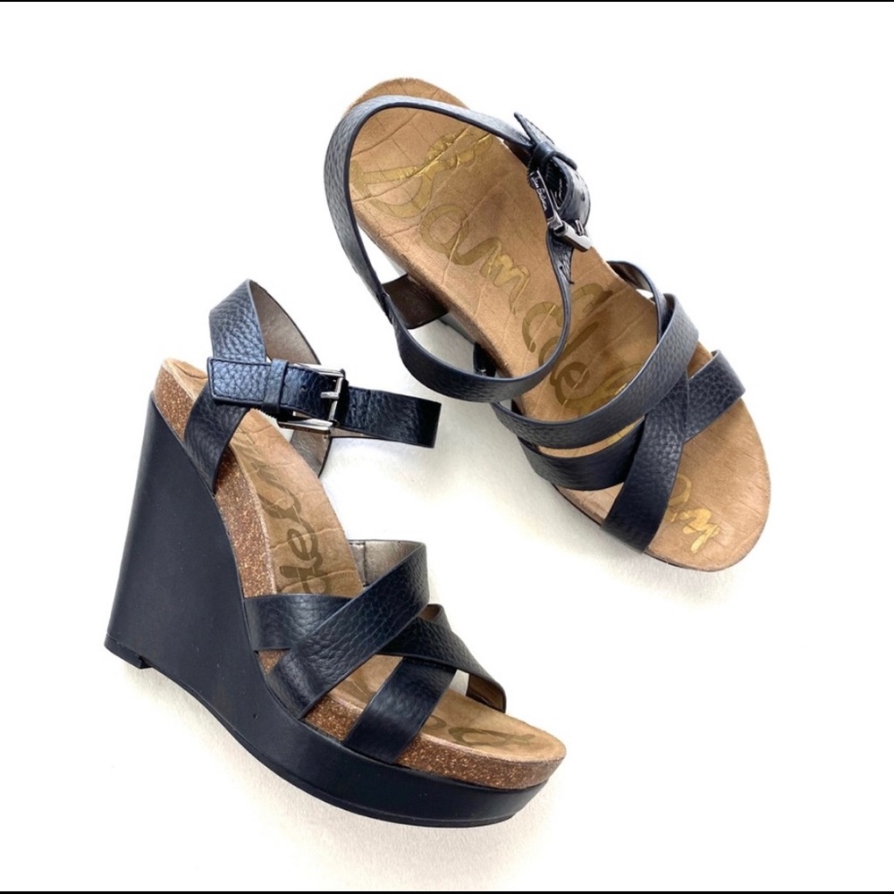 Sam Edelman Nelson black leather wedges